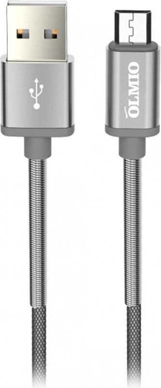 Купить Кабель OLMIO HD USB 2.0 - microUSB 1.2м 2,1A серый металлические штекеры нейлон пружинный сгиб